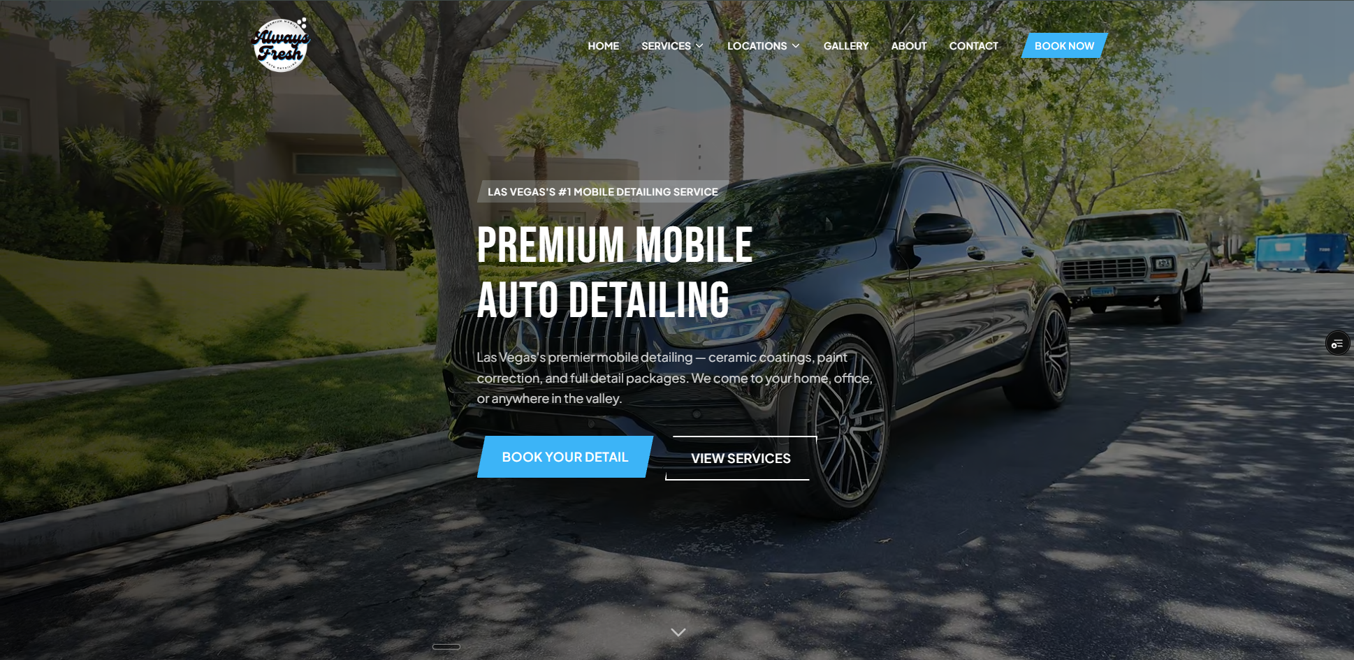 Always Fresh Detailing luxury website hero preview for Las Vegas mobile detailing and ceramic coatings