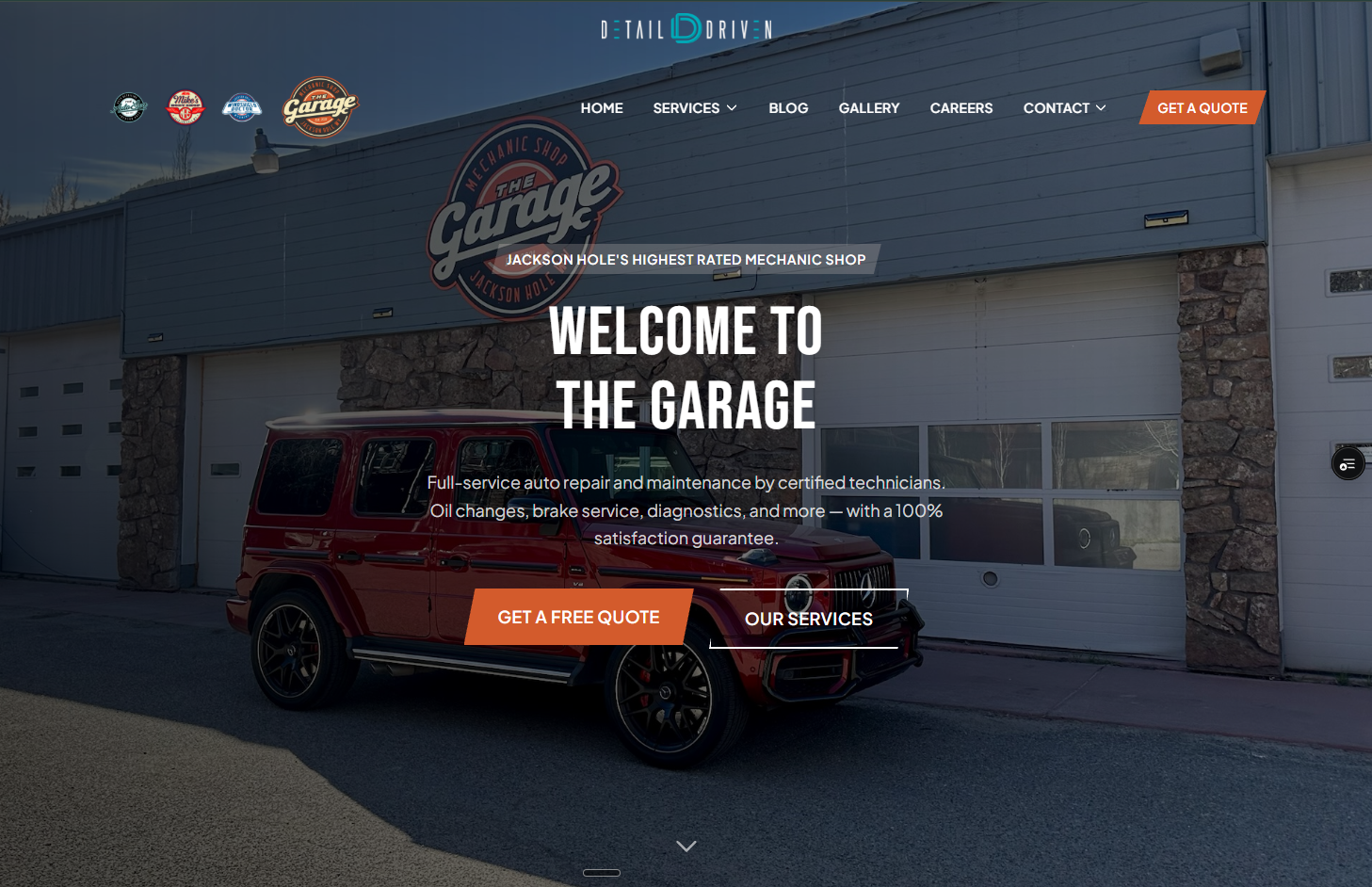 Windshield Doctor website hero showing unified Detail Driven branding and blue quote CTA
