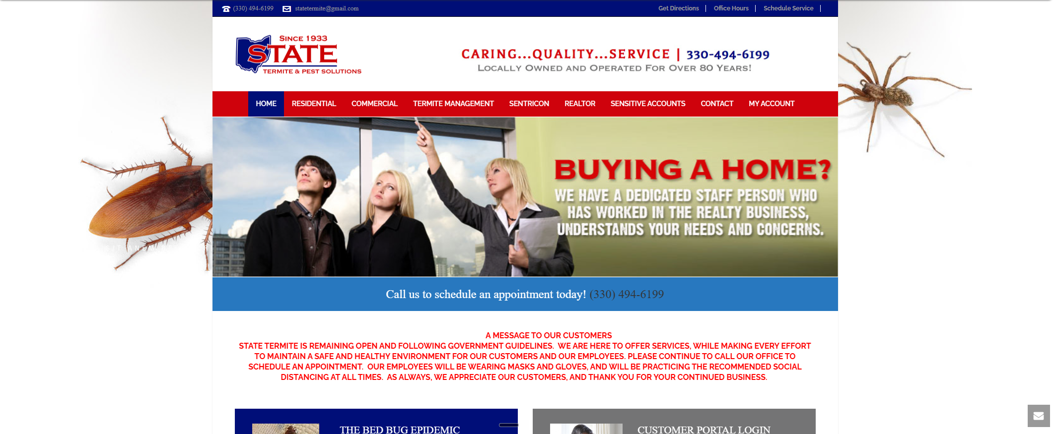 Old State Termite red and blue website homepage before redesign